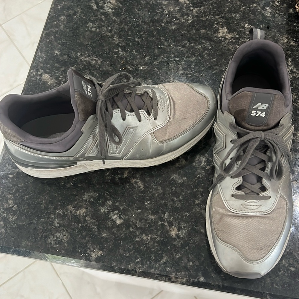 Silver New Balance 574 Shoes
